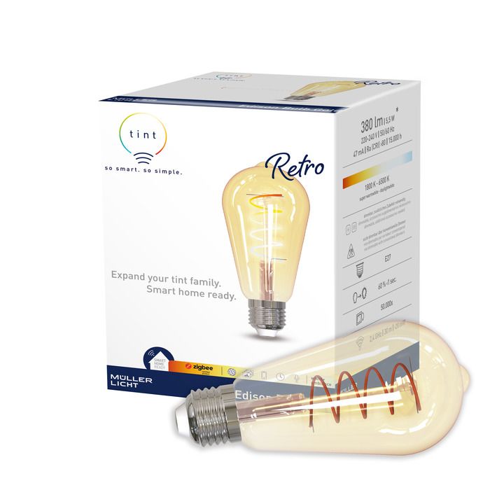 Müller-Licht smarte tint white+ambiance LED Filament Rustika 5,5W (34W) E27  865 240