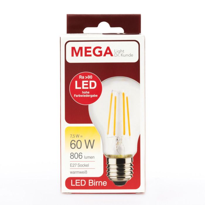 MegaLight LED Filament Birnenlampe 7,5W (60W) E27 927 NODIM